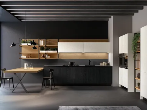 Cucina Moderna lineare Asia in laccato poro aperto Bianco e Nero opaco con top HPL Fenix Nero di Arredo3