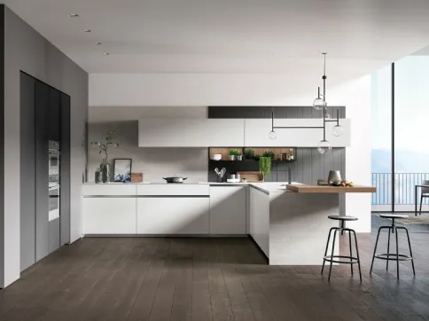 Cucina Moderna Glass 2 0 01 con penisola di Arredo3
