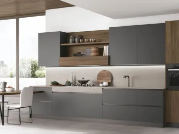 Cucina Moderna con penisola Infinity v02 in Pet canna di Fucile e Rovere Liquirizia di Stosa