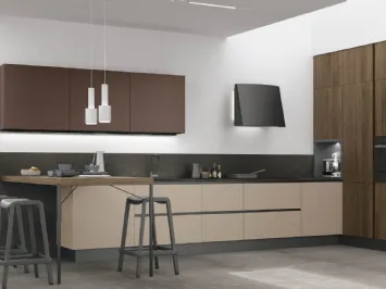 Cucina Moderna con penisola Infinity v04 in Pet e Rovere Liquirizia di Stosa