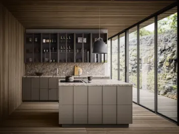 Cucina Moderna Maggiorana finitura laccato Fango Opaco e top Marmo di Valdesign