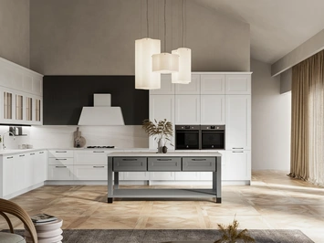 Cucina Moderna angolare Meg 03 in polimerico bianco e laccato fossile di Arredo3