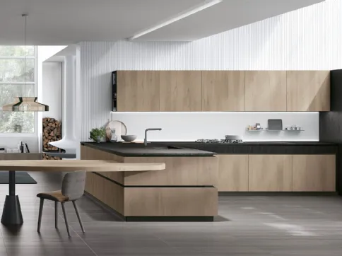 Cucina Moderna con penisola Natural v11 in Rovere Sahara di Stosa