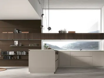 Cucina Moderna con penisola Natural v02 in laccato lucido e Rovere termocotto di Stosa