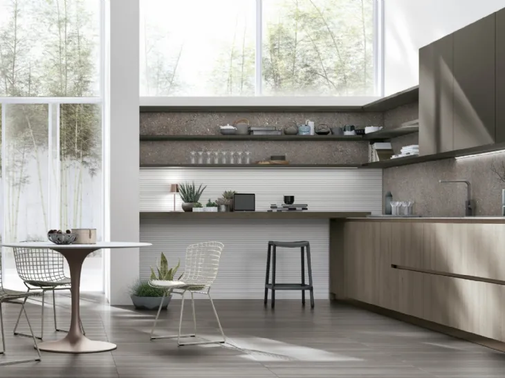 Cucina Moderna ad angolo Natural v05 in Rovere Grey di Stosa