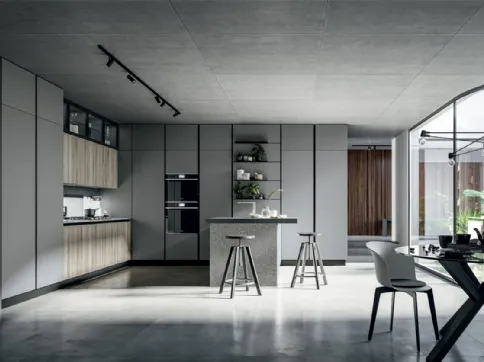 Cucina Moderna Round con Isola in laminato Rovere grano e Pet Selenio Matt di Arredo3